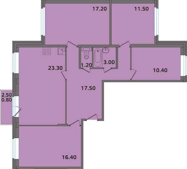 Четырехкомнатная квартира в : площадь 98.6 м2 , этаж: 3 – купить в Санкт-Петербурге